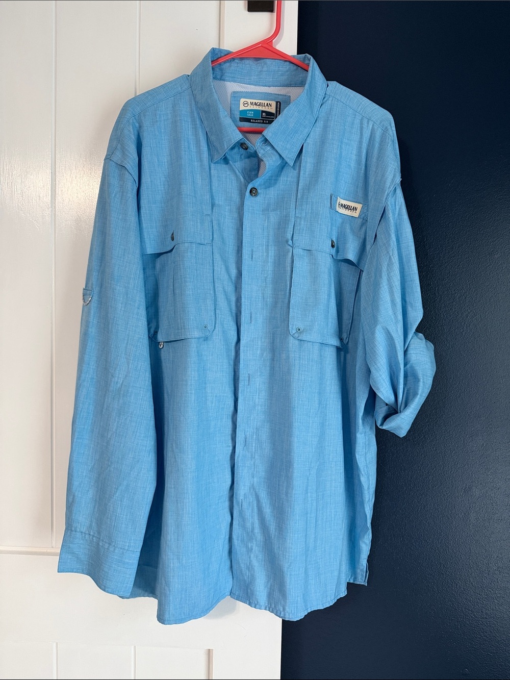 Magellan Outdoors Sky Blue Long-Sleeve Casual Button-Down Shirt